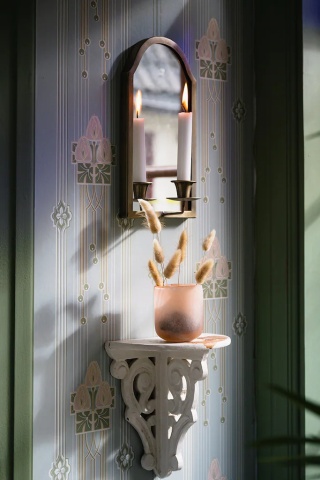 Aplică de perete vintage cu oglindă și suporturi pentru lumânări, alamă antichizată, „Wall Sconce Mirror" - Img 4