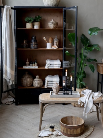 Bancheta din lemn de cauciuc, rattan si rachita , cu aspect vintage, Old French - Img 6