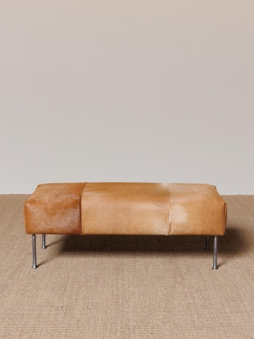 Banchetă hol maro din piele naturală de vacă și metal, 43 x 104 x 46 cm, „Mosset” - Img 3