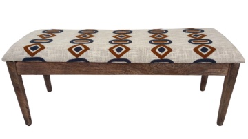 Banchetă tapițată pentru hol din bumbac ikat brodat manual și lemn masiv de mango, 113×35×45 cm, „Dakar" - Img 6
