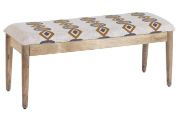 Banchetă tapițată pentru hol din bumbac ikat brodat manual și lemn masiv de mango, 113×35×45 cm, „Dakar" - Img 2