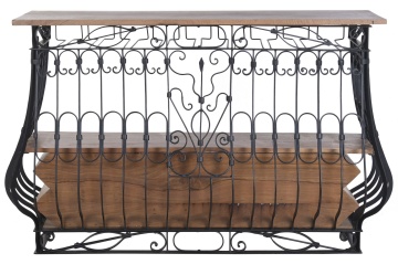 Bar din metal și lemn, în stil romantic și industrial, negru și natur, cu suport pentru sticle și pahare, 97 x 144 x 42 cm, „Périgord” - Img 2