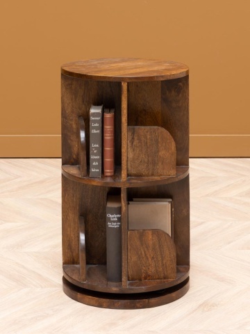 Bibliotecă rotativă din lemn masiv de mango, maro, cu 2 rafturi, 8 compartimente și formă cilindrică, 67 x 39 cm, „Victor” - Img 4