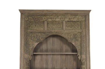 Bibliotecă sculptată din lemn masiv de teak, finisaj natural antichizat, 4 rafturi deschise, piesă unicat, 168×56×272 cm, „Dharma" - Img 3