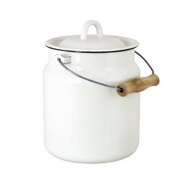 Bidon de lapte vintage din oțel emailat, alb offwhite, Ø16×H22,5 cm, 3L, „Emil's Enamel"
