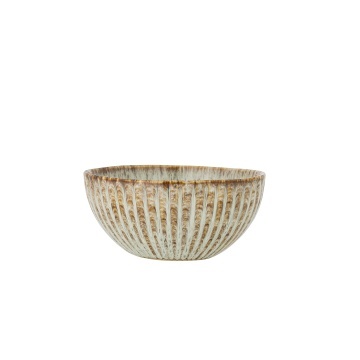 Bol din ceramică artizanală verde perlat cu striații fine și accente rustice, 200 ml, 11×5,5 cm, „Fleur"
