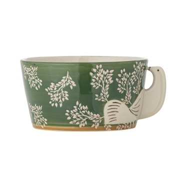 Bol din ceramică verde cu model de frunze și pasăre pictate manual, 13×7 cm, „Hezha" - Img 3