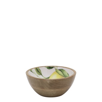 Bol din lemn de mango, natural, cu imprimeu lămâi, 15x7 cm, 500 ml, „Tours"