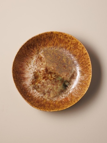 Bol pentru salată din ceramică, muștar și maro, formă organică, scurgeri maro pe margine, finisaj glazurat, 7,2 x 30 cm, „Intense” - Img 2
