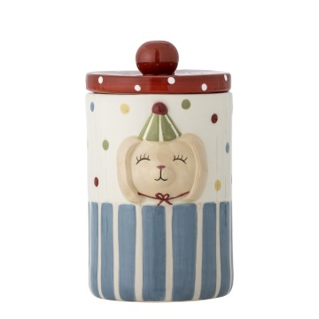 Borcan cu capac din ceramică artizanală, multicolor, pictat manual cu iepuraș, 10,5x17,5 cm, 720 ml, „Party"