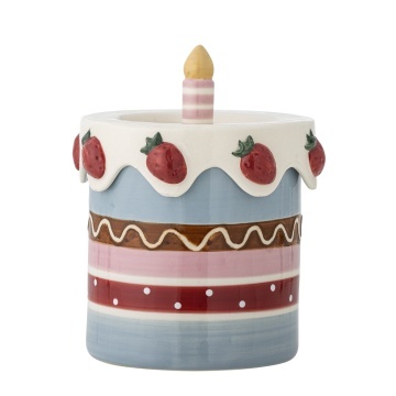 Borcan cu capac din ceramică artizanală, multicolor, pictat manual cu căpșuni, 14,5x17,5 cm, 800 ml, „Milkya"