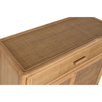 Bufet din ratan și lemn de molid, natur, cu 2 uși, 1 sertar și panouri din ratan împletit, 100 x 100 x 40 cm, „Cajon” - Img 7