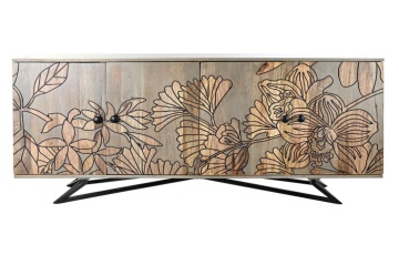 Bufet natur , din metal si lemn de mango , cu design "Grey flowers" - Img 10