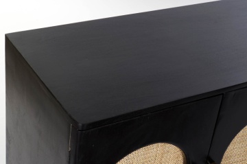 Bufet negru , din lemn de mango si rattan - Img 2