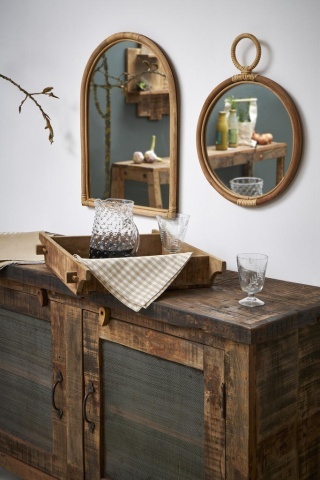Bufet rustic din lemn de mango și acacia, natur, cu 2 uși cu plasă metalică și mânere din metal, 76 x 115 x 42 cm, „Campagne” - Img 10
