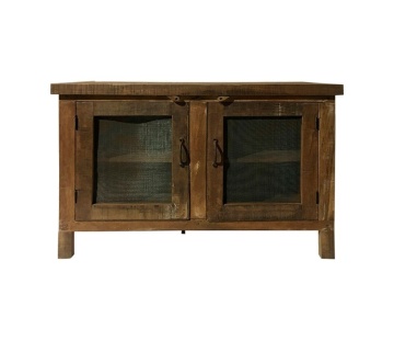 Bufet rustic din lemn de mango și acacia, natur, cu 2 uși cu plasă metalică și mânere din metal, 76 x 115 x 42 cm, „Campagne” - Img 8