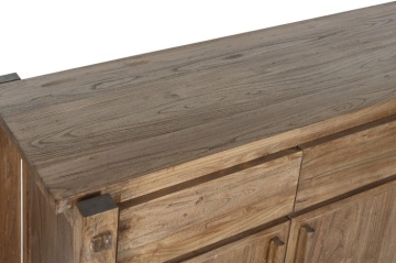 Bufet rustic din lemn de ulm reciclat, natur, cu 4 uși, 4 sertare și îmbinări din lemn la vedere, 90 x 183 x 55 cm, „Castrel” - Img 7