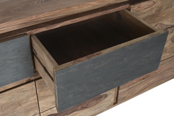 Bufet TV în stil alpin, din lemn masiv, natur, cu 4 uși și 2 sertare gri, 72 x 175 x 45 cm, „Candé” - Img 3