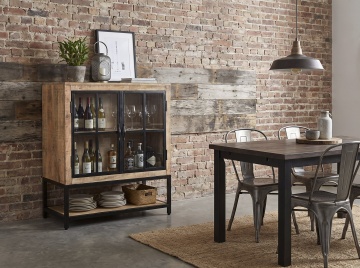 Bufet-vitrină stil industrial din lemn de mango și metal, natur și negru, cu 2 uși vitrate și raft inferior deschis, 100 x 85 x 45 cm, „Arcole” - Img 2
