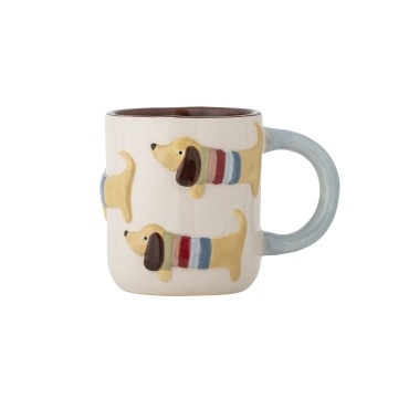Cană din ceramică artizanală, natur, pictată manual cu ilustrații câini, 8x8 cm, 170 ml, „Charlie" - Img 1