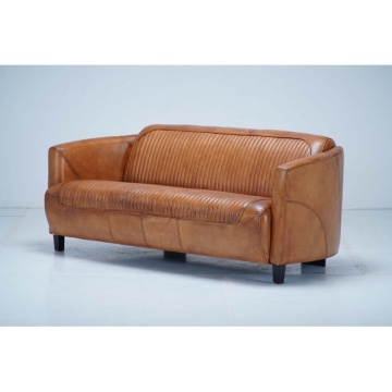 Canapea 2 locuri din piele naturală, cognac, aspect vintage, Pilot, 175 x 86 x 68 cm - Img 3