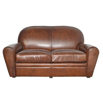 Canapea 2 locuri din piele naturala, maro, aspect vintage, Club, 150 x 90 x 80 cm