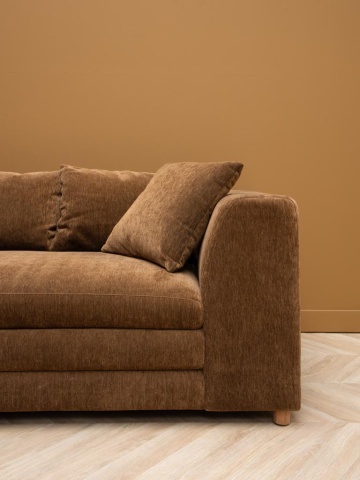 Canapea 3 locuri din catifea maro, cu perne incluse, picioare din lemn masiv, aspect vintage, 68×220×99 cm, „Castano" - Img 4