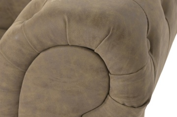 Canapea Chesterfield 3 locuri din piele ecologică maro deschis, cu nasturi pe bază și picioare curbate din lemn, 76 x 196 x 81 cm, „Sir” - Img 6