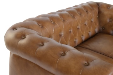 Canapea vintage 2 locuri din piele naturală, „Chesterfield" - Img 5