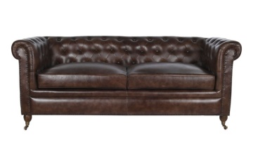 Canapea vintage 3 locuri din piele naturală maro închis, „Chesterfield" - Img 2