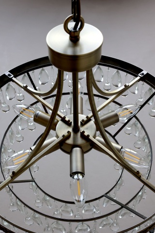 Candelabru din sticlă și alamă antichizată, lucrat manual, cu prisme de cristal, 6 brațe, 49x50 cm, „Versailles" - Img 4