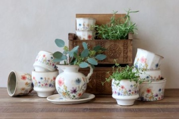 Carafă decorativă din ceramică cu mâner împletit, crem, H18,5/D20,5 cm, „Fleurville” - Img 3
