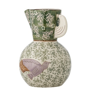 Carafă din ceramică cu pasăre și motive florale pictate manual, 14,5×21 cm, „Hezha"