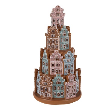 Căsuță turtă dulce decorativă cu LED, din polirasină, Ø18xH33 cm, „Gingerbread House”