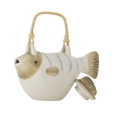 Ceainic din ceramică, în formă de pește, pictat manual, cu infuzor și mâner natur, „Wrenna", 24 x 13 x 13,5 cm - Img 2