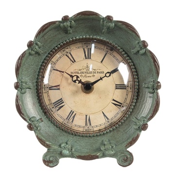Ceas de masă vintage verde, din metal și sticlă, 15x7x16 cm - Img 1