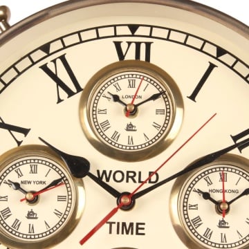 Ceas de podea din aluminiu și oțel, auriu, cu 4 fusuri orare și trepied, în formă de ceas de buzunar, 100 x 40 x 33 cm, „Longitude” - Img 4