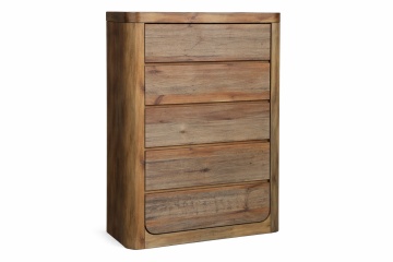 Comodă din lemn reciclat, maro, cu 5 sertare, aspect rustic, finisaj natural, 130 x 92 x 45 cm, „Dieppe” - Img 3