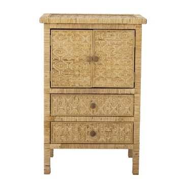 Comodă natur din lemn masiv și rattan, cu 2 sertare și ușă, „Lorris", 45 x 36 x 67 cm