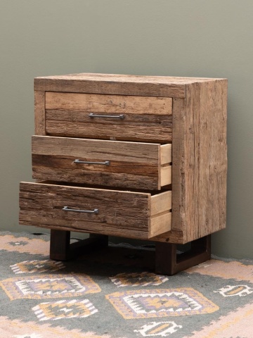Comoda natur, din lemn reciclat, cu 3 sertare, aspect rustic, Endor - Img 4