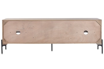 Comodă TV din lemn de acacia și metal, maro, cu 2 uși, 2 nișe cu rafturi, placă rotundă din metal și picioare metalice, 62 x 179,5 x 40 cm, „Orissa” - Img 3