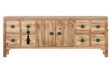 Comodă TV din lemn, natur, cu 2 uși, 8 sertare, 1 raft și ciucure cu nod chinezesc, 51 x 130 x 24 cm, „Boreal”