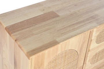 Comodă TV înaltă din lemn de hevea, natur, cu 1 ușă, 4 sertare, 1 raft și inserții din ratan împletit, 78 x 73,5 x 35 cm, „Rustic Charm” - Img 2