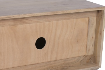 Comodă TV living din lemn de acacia, natur, cu 3 uși, decor alb și picioare sferice, 50 x 145 x 40 cm, „Alvera” - Img 10