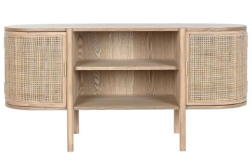 Comodă TV living din lemn de hevea, natur, cu 2 uși din ratan împletit și nișă deschisă cu raft, 60 x 120 x 43,5 cm, „Rustic Elegance” - Img 8