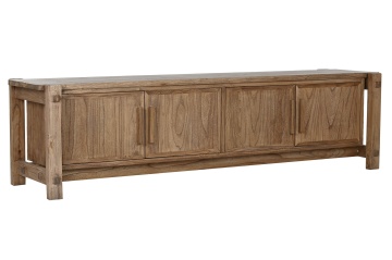 Comodă TV living din lemn de ulm reciclat, natur, cu 4 uși și îmbinări cu cep la vedere, 48 x 181 x 45 cm, „Carnac” - Img 2