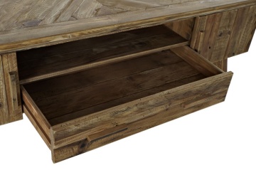 Comodă TV living din lemn reciclat, natur, cu 2 uși, 1 sertar, nișă deschisă și picioare oblice cu traversă, 60 x 180 x 45 cm, „Auburn” - Img 5