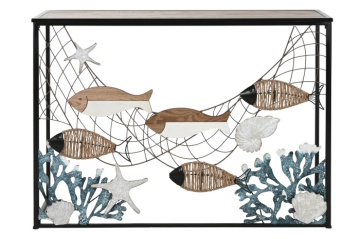 Consolă decorativă din metal și lemn cu temă marină, „Oceans"