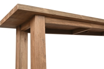 Consolă din lemn de tec reciclat, natur, cu raft inferior și picioare masive, aspect rustic, finisaj natural, 90 x 240 x 46 cm, „Margaux” - Img 6