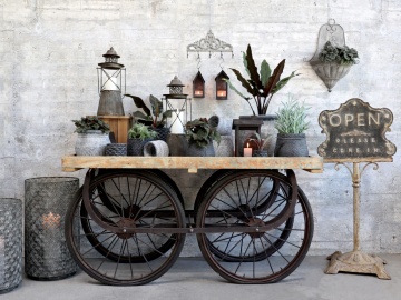 Consola din lemn reciclat de mango , cu 4 roti, aspect rustic industrial - Img 4